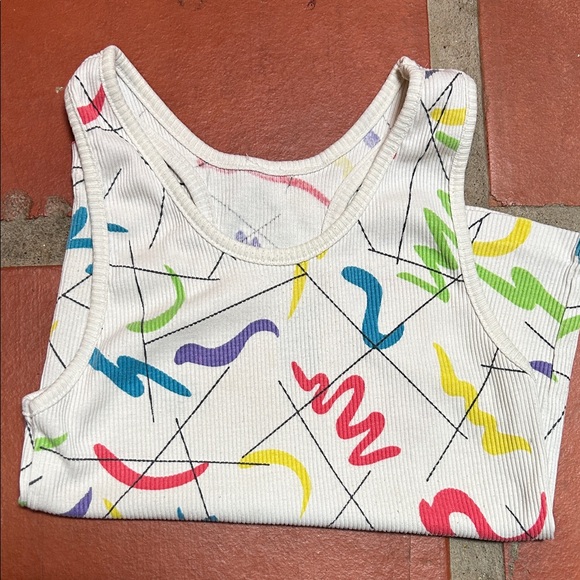 Vintage Early 90’s Racerback Tank Abstract Pattern Top 100% Cotton Ribbed Small - Picture 4 of 5
